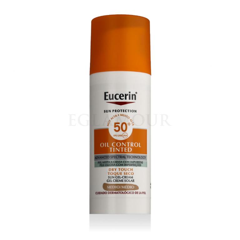 Eucerin Sun Oil Control Tinted Dry Touch Sun Gel-Cream SPF50+ Preparat do opalania twarzy 50 ml Odcień Medium
