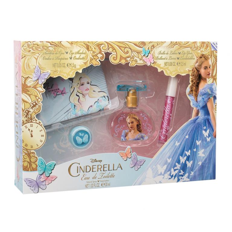 Disney Princess Cinderella Zestaw Edt 30 ml+ Błyszczyk do ust 2,5 ml+ Cień do powiek 1,5 g + Kosmetyczka