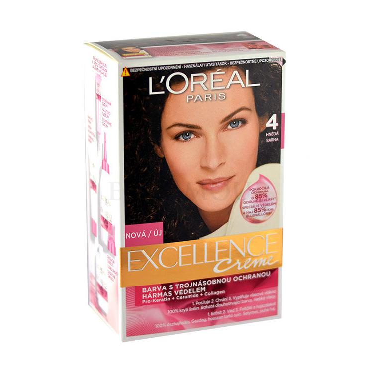 L&#039;Oréal Paris Excellence Creme Triple Protection Farba do włosów dla kobiet 1 szt Odcień 4 Brown Uszkodzone pudełko