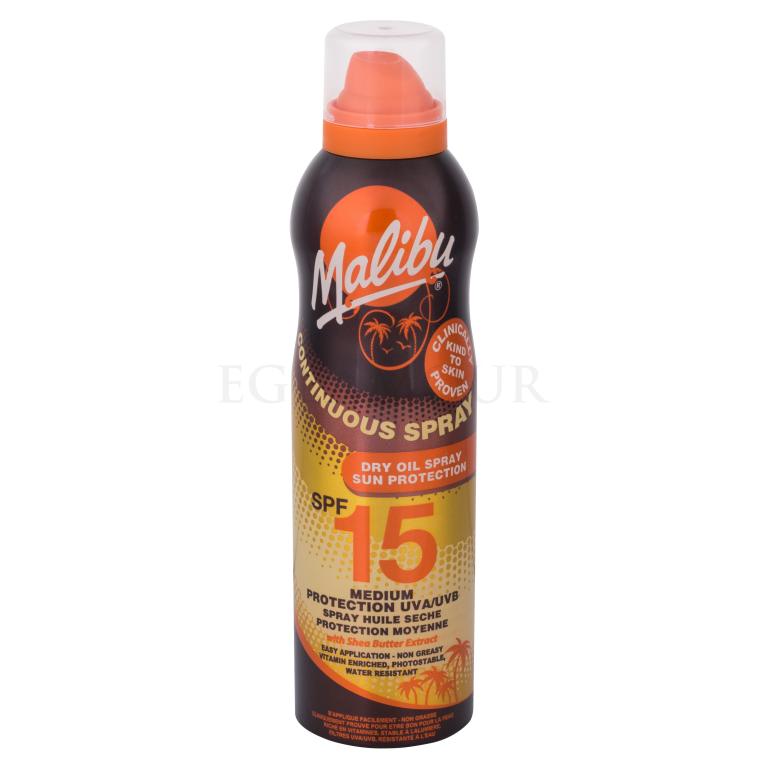 Malibu Continuous Spray Dry Oil SPF15 Preparat do opalania ciała 175 ml