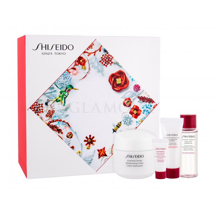 Shiseido Essential Energy Moisturizing Cream Zestaw Krem na dzień 50 ml + Serum do twarzy ULTIMUNE 5 ml + Pianka do mycia twarzy Clarifying Cleansing Foam 15 ml + Tonik  Treatment Softener 30 ml