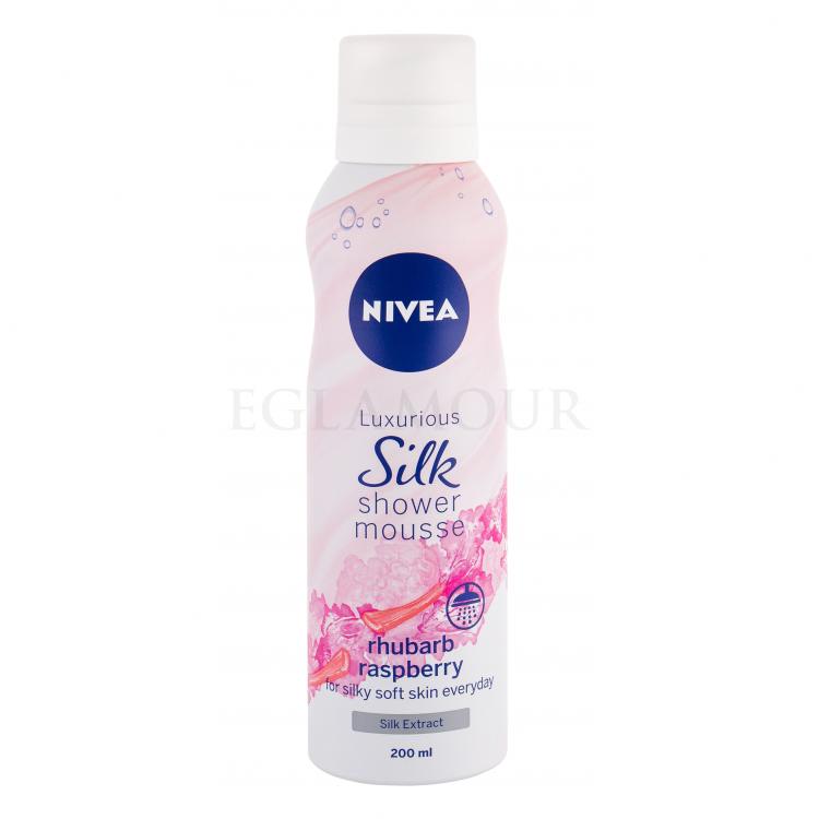 Nivea Silk Mousse Rhubarb Raspberry Pianka pod prysznic dla kobiet 200 ml