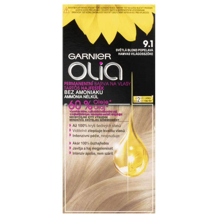 Garnier Olia Permanent Hair Color Farba do włosów dla kobiet 50 g Odcień 9,1 Ashy Light Blonde