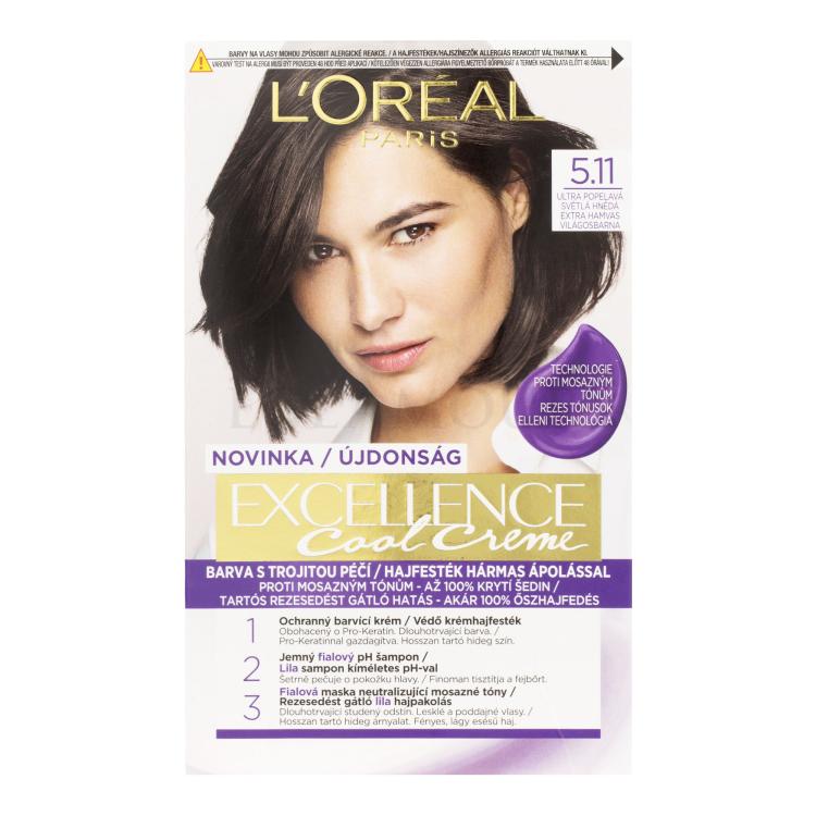 L&#039;Oréal Paris Excellence Cool Creme Farba do włosów dla kobiet 48 ml Odcień 5,11 Ultra Ash Light Brown