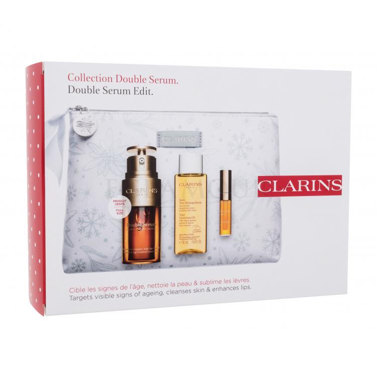 Clarins Double Serum Collection Zestaw Serum do twarzy 30 ml + oczyszczający olejek 50 ml + olejek do ust 2,8 ml + kosmetyczka