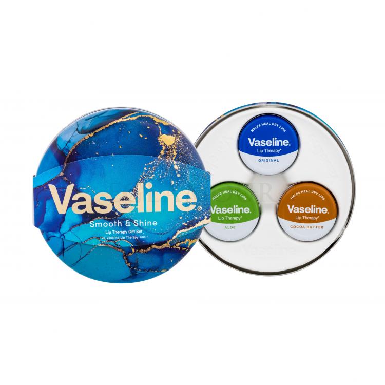 Vaseline Lip Therapy Smooth &amp; Shine Zestaw Balsam do ust Lip Therapy 20 g + Balsam do ust Lip Therapy 20 g Aloe Vera + Balsam do ust Lip Therapy 20 g Cocoa Butter + Puszka