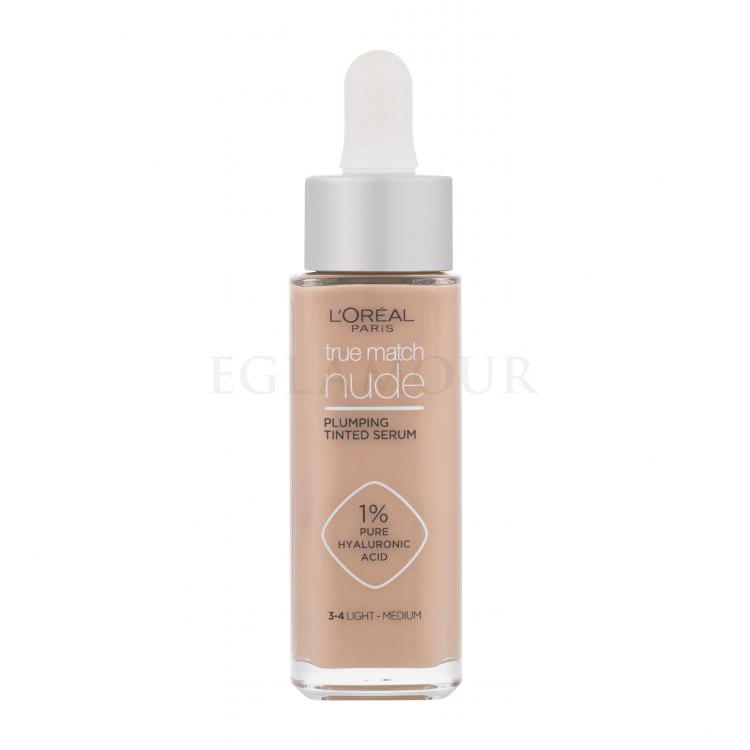 L'Oréal Paris True Match Nude Plumping Tinted Serum Podkład dla kobiet 30 ml Odcień 3-4 Light-Medium