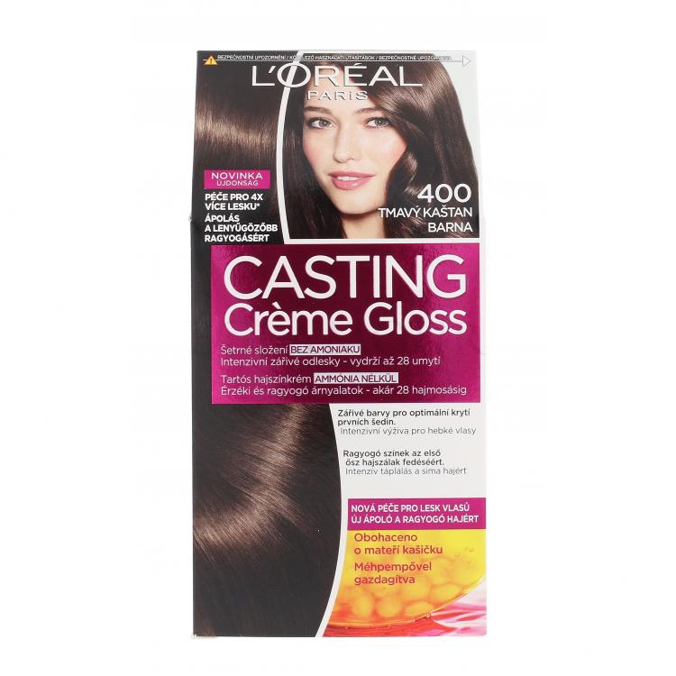 L&#039;Oréal Paris Casting Creme Gloss Farba do włosów dla kobiet 48 ml Odcień 400 Dark Brown Uszkodzone pudełko