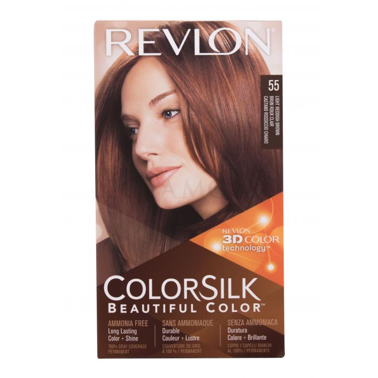 Revlon Colorsilk Beautiful Color Farba do włosów dla kobiet Odcień 55 Light Reddish Brown Zestaw Uszkodzone pudełko