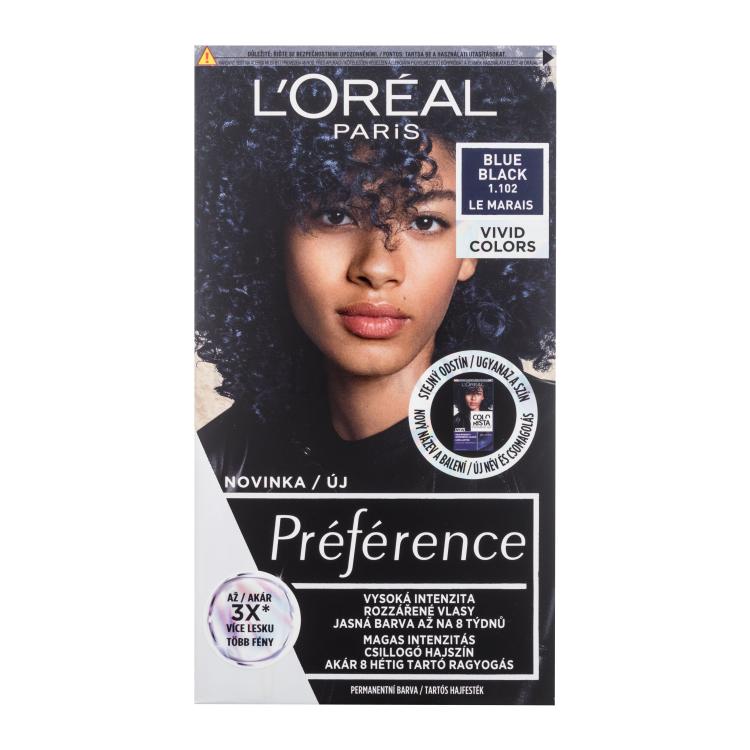 L&#039;Oréal Paris Préférence Vivid Colors Farba do włosów dla kobiet 60 ml Odcień 1,102 Blue Black Uszkodzone pudełko