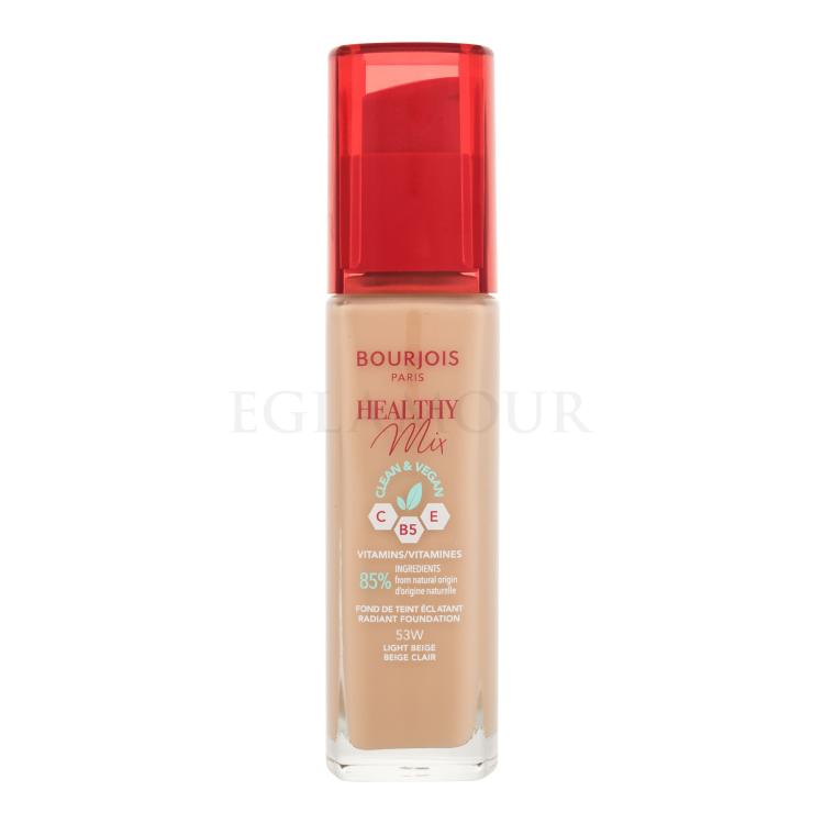BOURJOIS Paris Healthy Mix Clean &amp; Vegan Radiant Foundation Podkład dla kobiet 30 ml Odcień 53W Light Beige