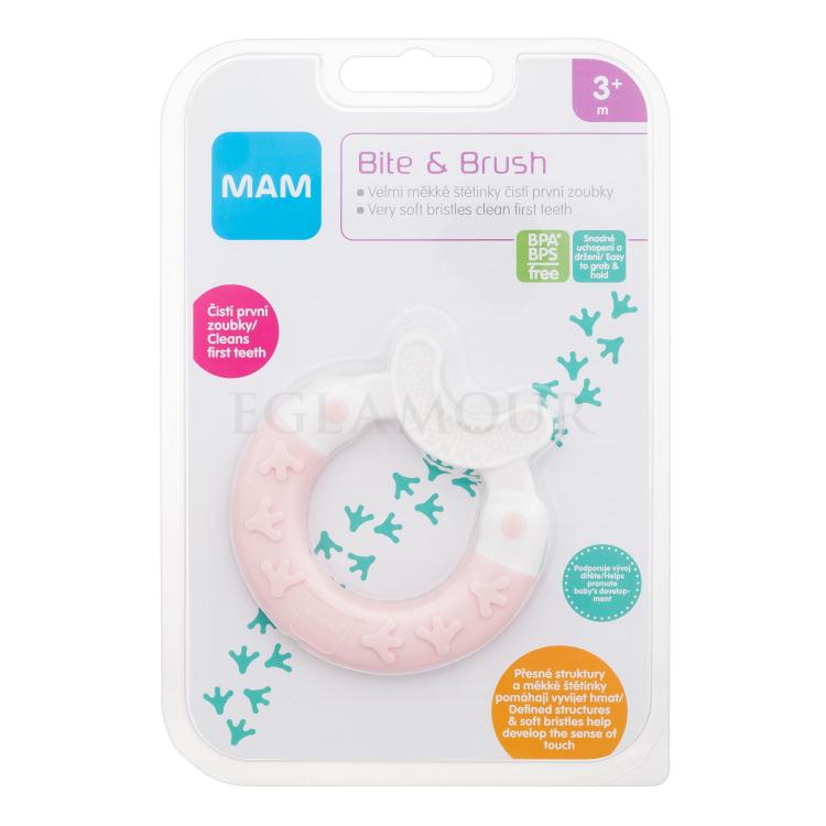 MAM Bite &amp; Brush Teether 3m+ Pink Szczoteczka do zębów dla dzieci 1 szt