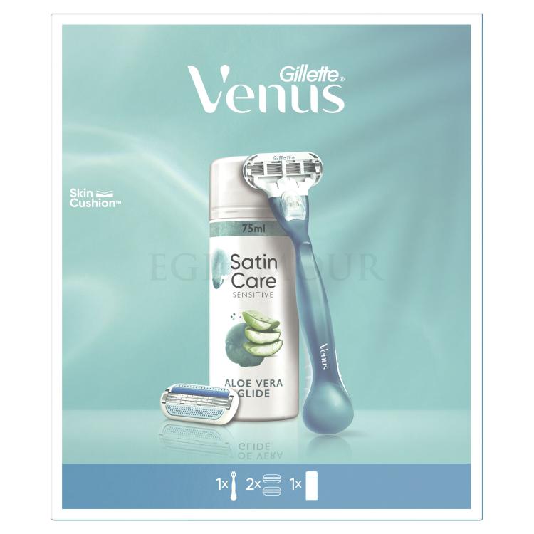 Gillette Venus Zestaw maszynka do golenia Venus Smooth 1 sztuka + wymienna głowica 1 sztuka + żel do golenia Satin Care Sensitive Aloe Vera 75 ml