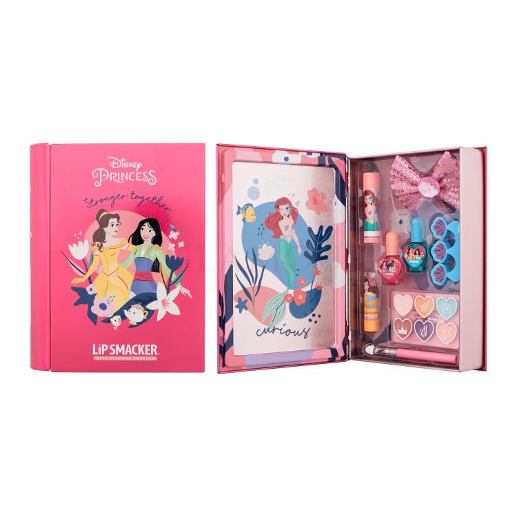 Lip Smacker Disney Princess Magic Book Tin Zestaw balsam do ust 3,4 g + krem rozświetlający 6 x 0,25 g + lakier do paznokci 2 x 4,25 ml + pomadka 1,25 g + aplikator + spinka do włosów + separator do paznokci + metalowe pudełko