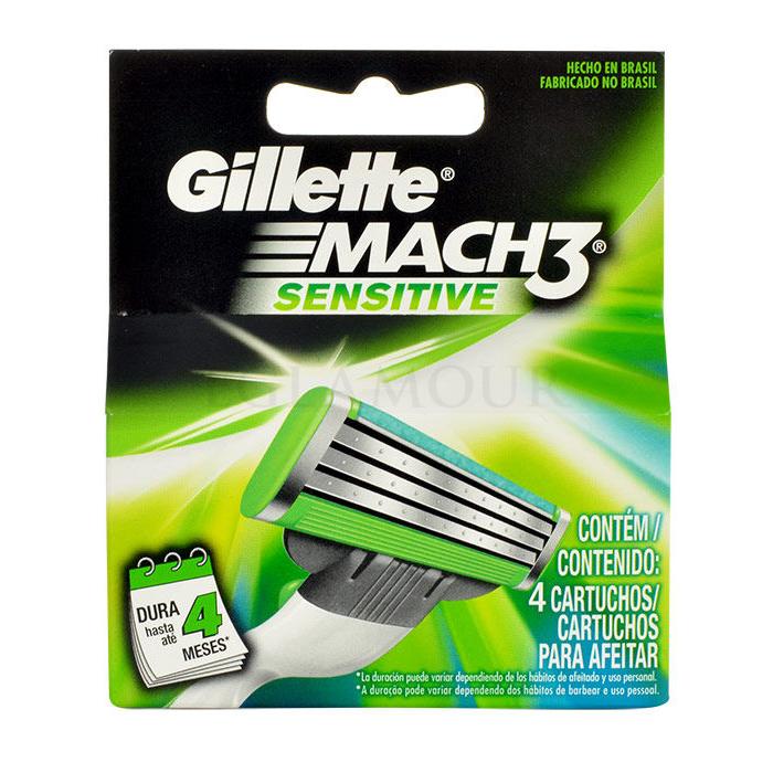 Gillette Mach 3 Sensitive Wkład do maszynki dla mężczyzn 4 szt Uszkodzone pudełko