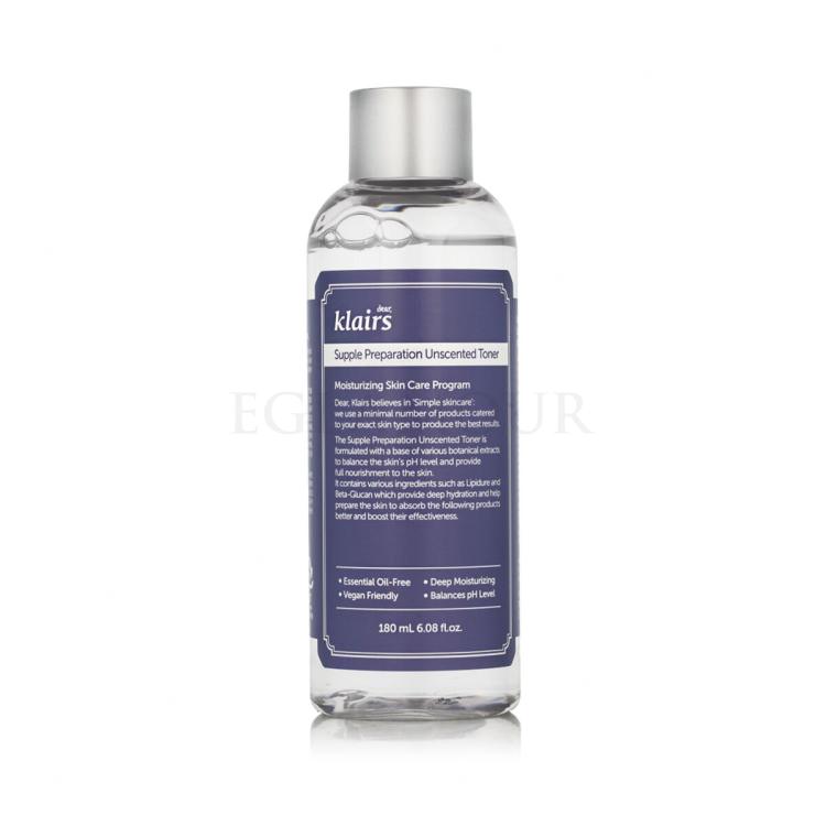 Dear, Klairs Supple Preparation Unscented Toner Wody i spreje do twarzy 180 ml