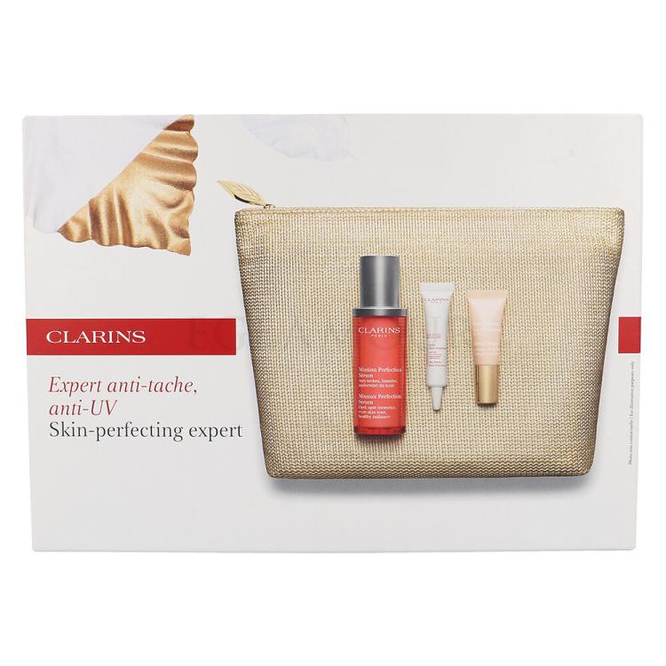 Clarins Mission Perfection Zestaw 30ml Mission Perfection Serum + 10ml UV Plus Day Screen Multi Protection SPF50 + 10ml Instant Light Radiance Complexion Base + Bag