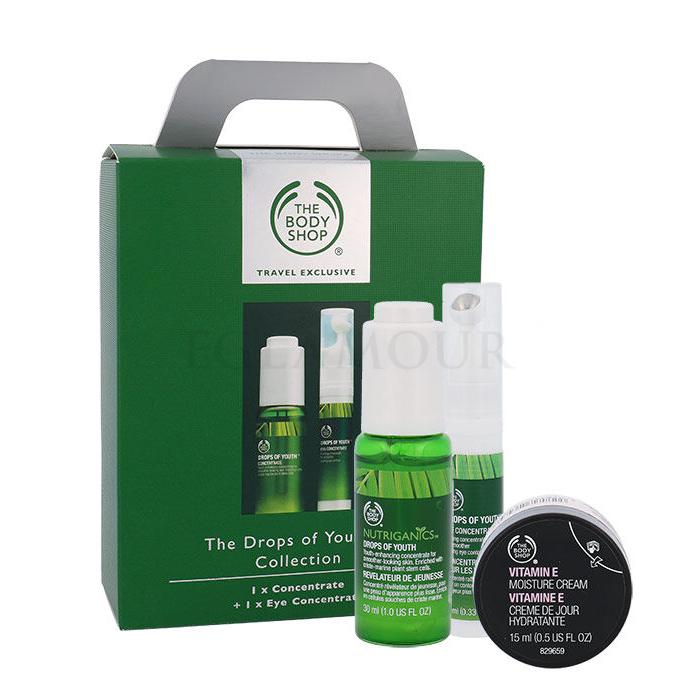 The Body Shop Nutriganic Zestaw 30ml Nutriganics Drops Of Youth Concentrate + 10ml Drops Of Youth Eye Concentrate + 15ml Vitamin E Moisture Cream