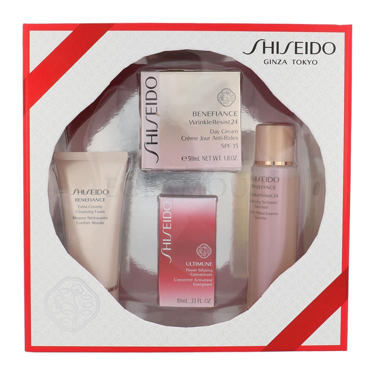 Shiseido Benefiance Wrinkle Resist 24 SPF15 Zestaw Wrinkle Resist 24 Day Cream SPF15 50 ml+ Cleansing Foam 50 ml + Wrinkle Resist 24 Softener Enriched 75 ml + Ultimune Power Infusing Concentrate 10 ml