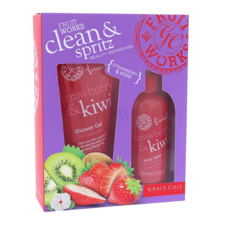 Grace Cole Fruit Works Strawberry &amp; Kiwi Zestaw Żel pod prysznicl Strawberry &amp; Kiwi 100 ml + Spray do ciała Strawberry &amp; Kiwi 100 ml