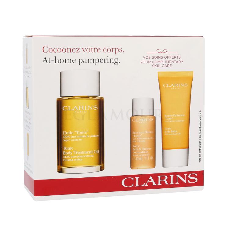 Clarins Tonic Body Treatment Oil Zestaw Olejkek do ciała Tonic Body Treatment 100 ml + Tonic Bath &amp; Shower Concentrate 30 ml + Tonic Body Balm 30 ml